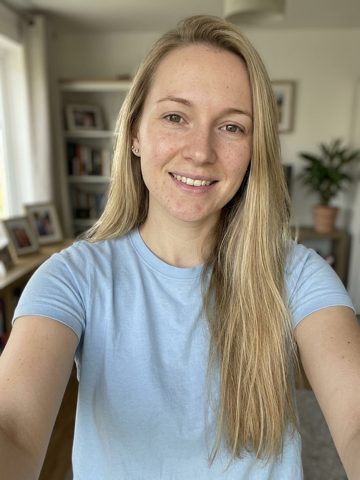 Input portrait of a person wearing a blue shirt.